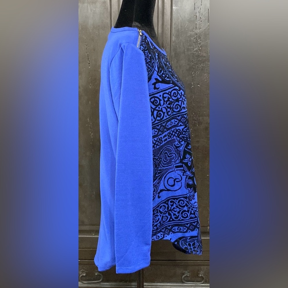 Onque Casual blue/blk longsleeves Tunic sweater -size Medium - Picture 2 of 11